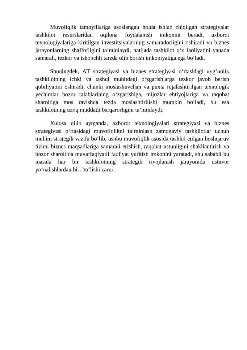 AT strategiyasi va biznes strategiyasi o’rtasidagi muvofiqlikni ta’minlash tamoyillari 3