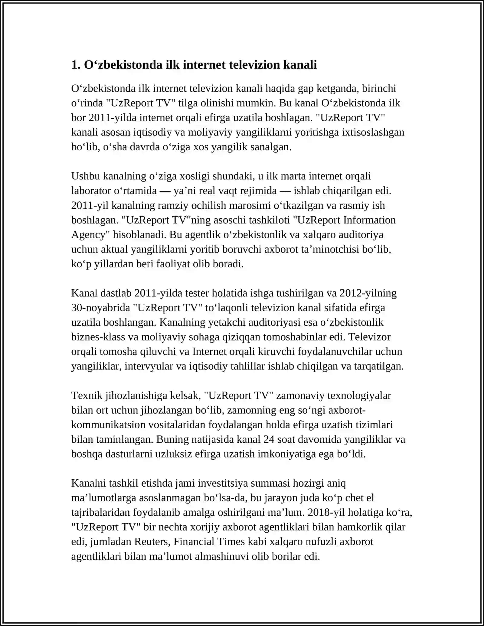 Oʻzbekistonda ilk internet televizion kanali 3