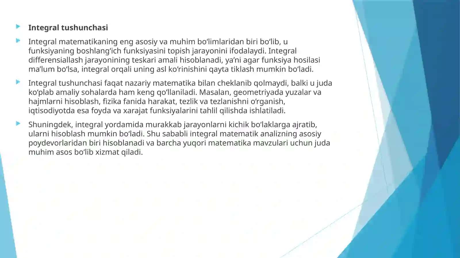 Kvadrat uchhadni o‘z ichiga olgan funksiyalarning integrali 3