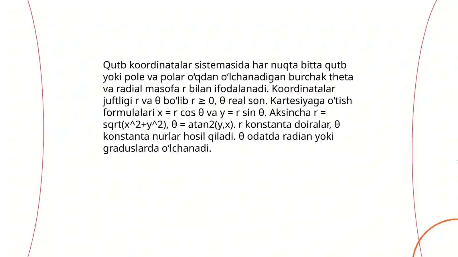 Qutb koordinatalar sistemasi, silindrik va sferik koordinatalar sistemasi 3