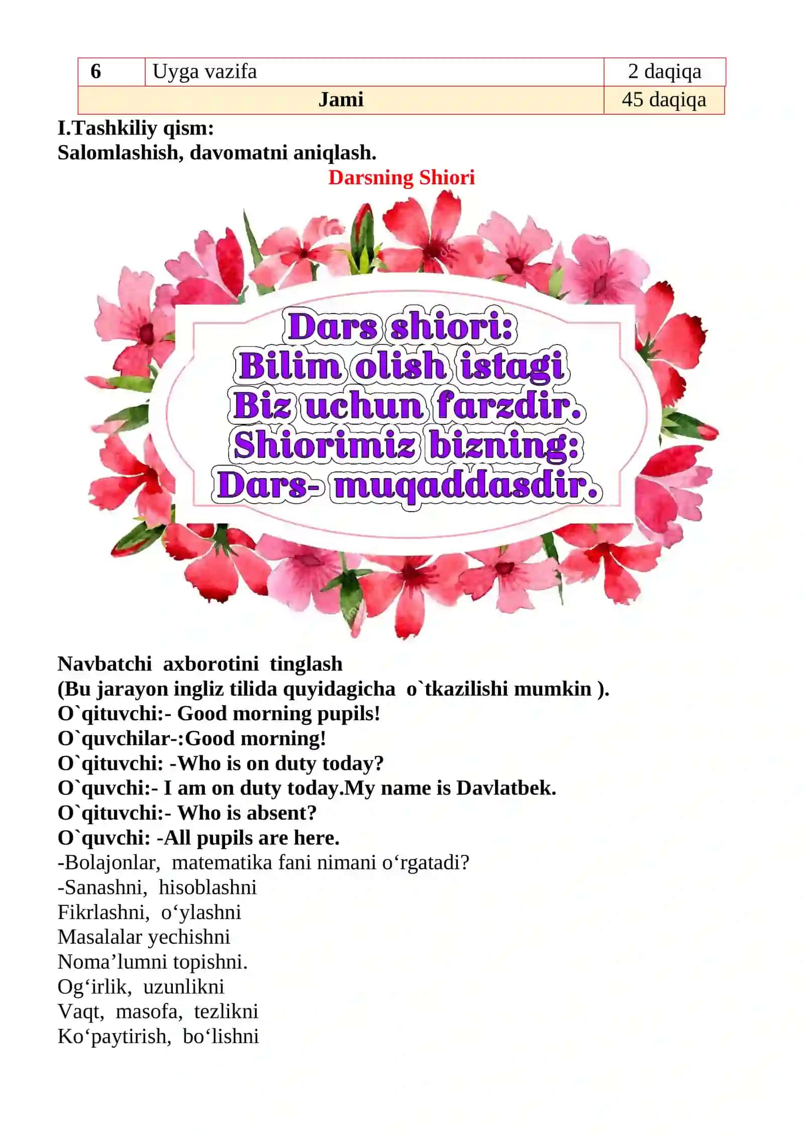 Ikki amalli masalalar yechish 1-sinflar uchun Matematika fanidan dars ishlanmasi 3