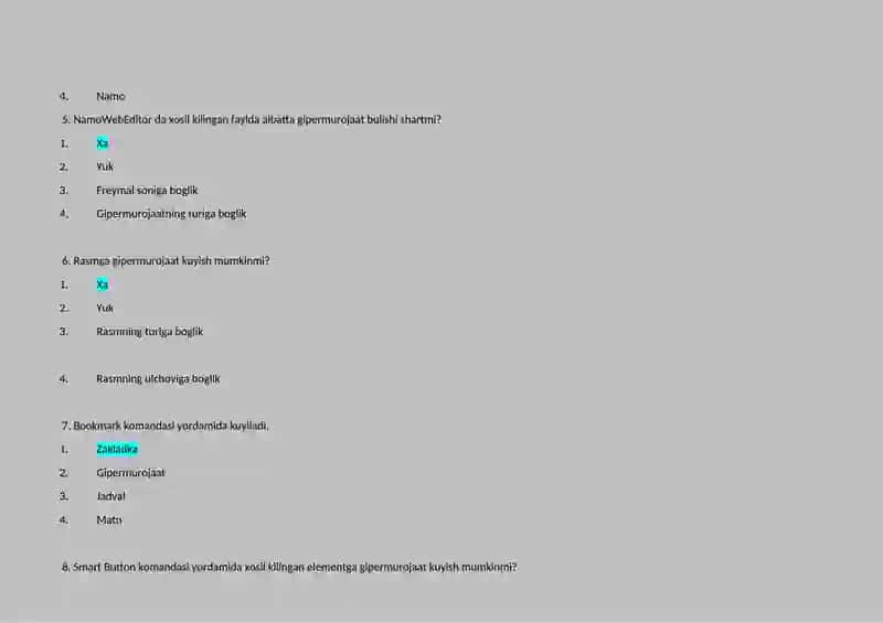 HTML NAmo 100 savolga 100 javob 2026 3