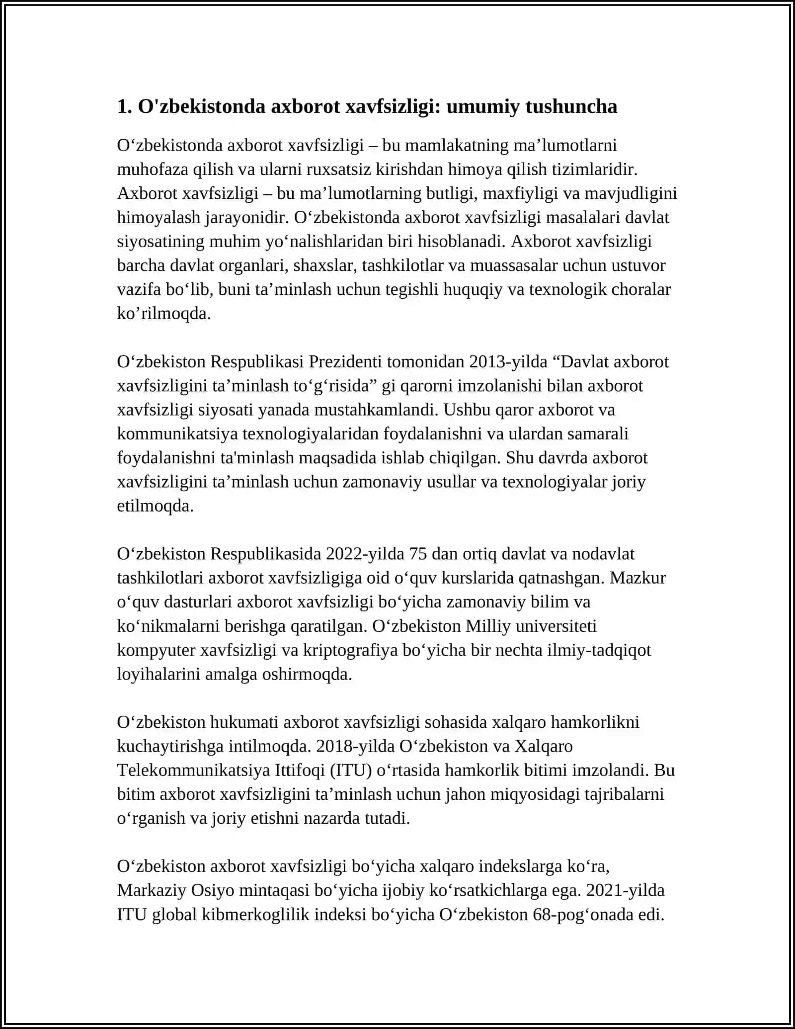 O'ZBEKISTONDA AXBOROT XAVFSIZLIGINING MA'NAVIY VA HUQUQIY ASOSLARI 3
