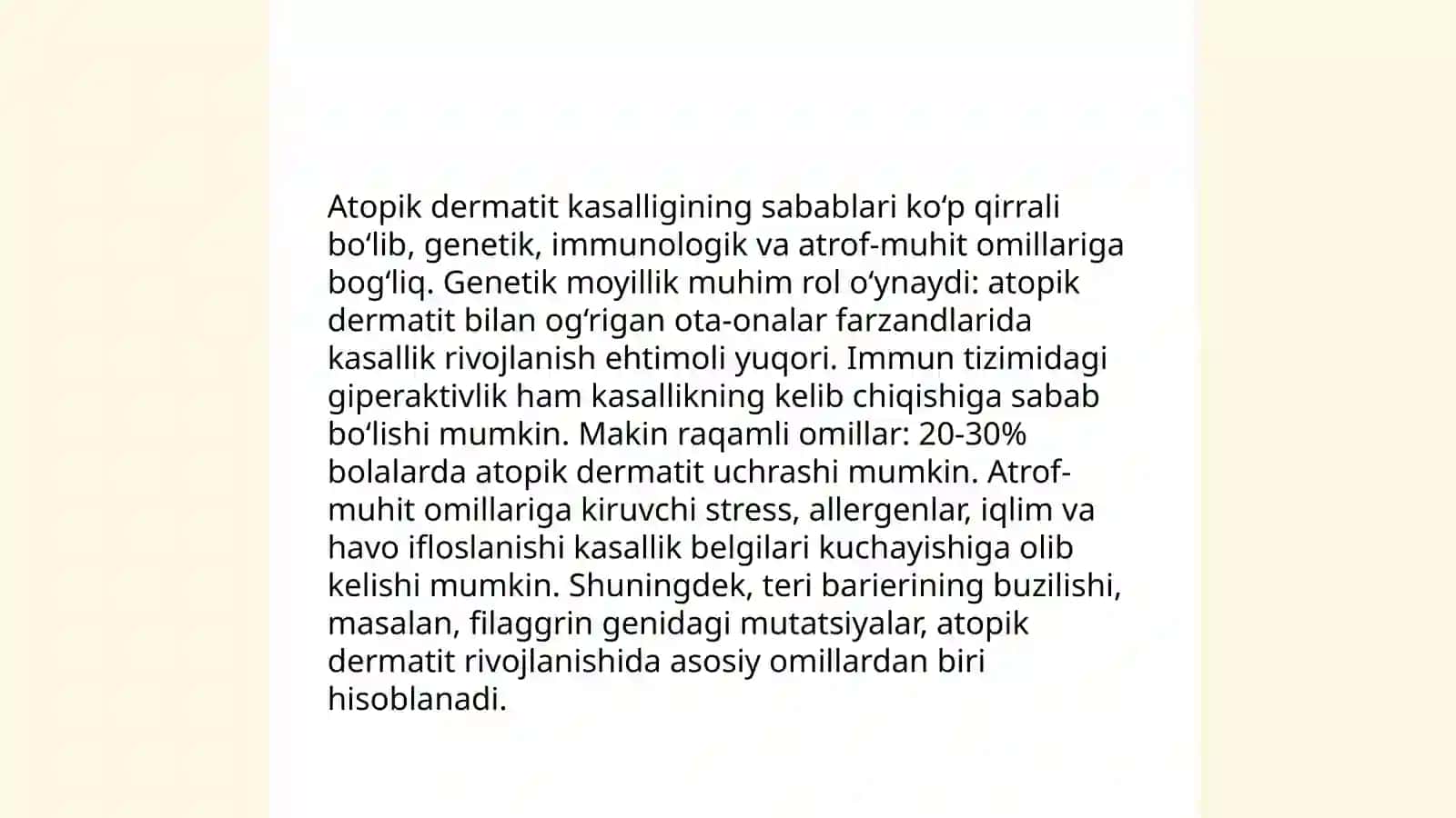 Atopik dermatit kasalligining sabablari 3