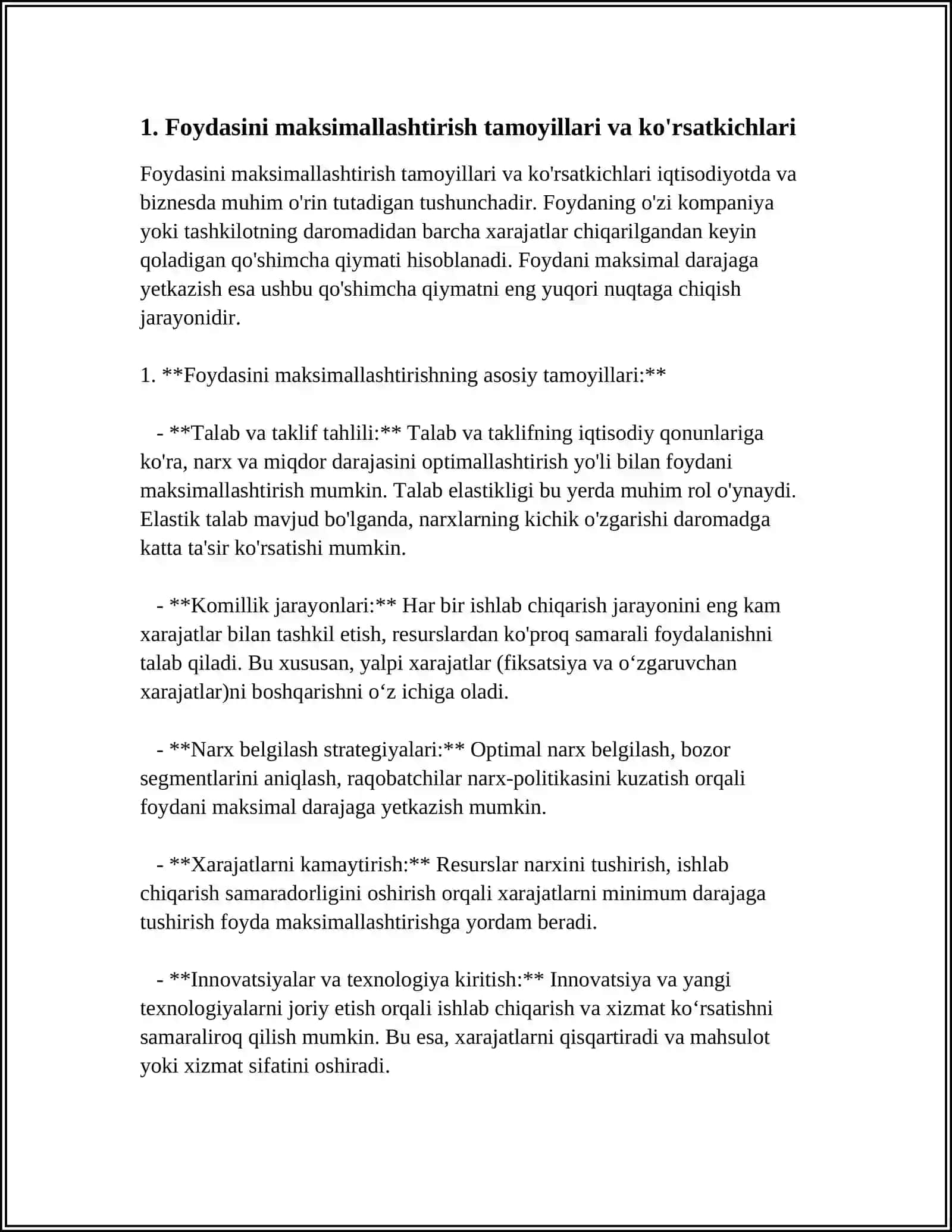 FOYDASINI MAKSIMALLASHTIRISH VA RAQOBATLI TAKLIF 3