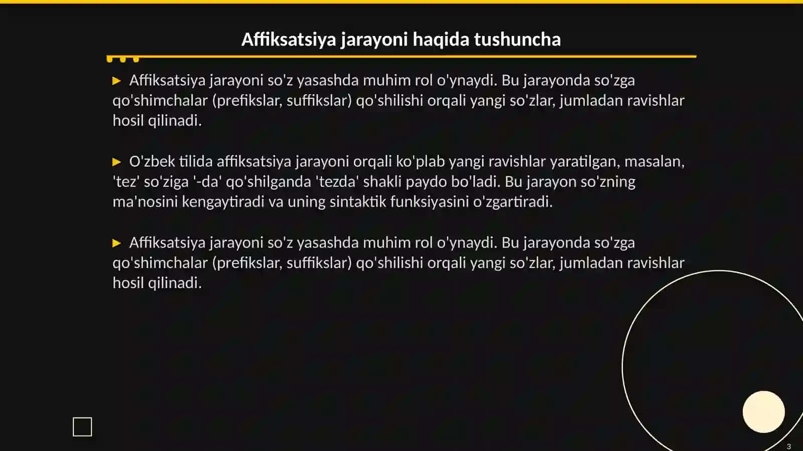 Ravishlarning yasalishi: affiksatsiya va kompozitsiya usullari bilan ravish yasash 3