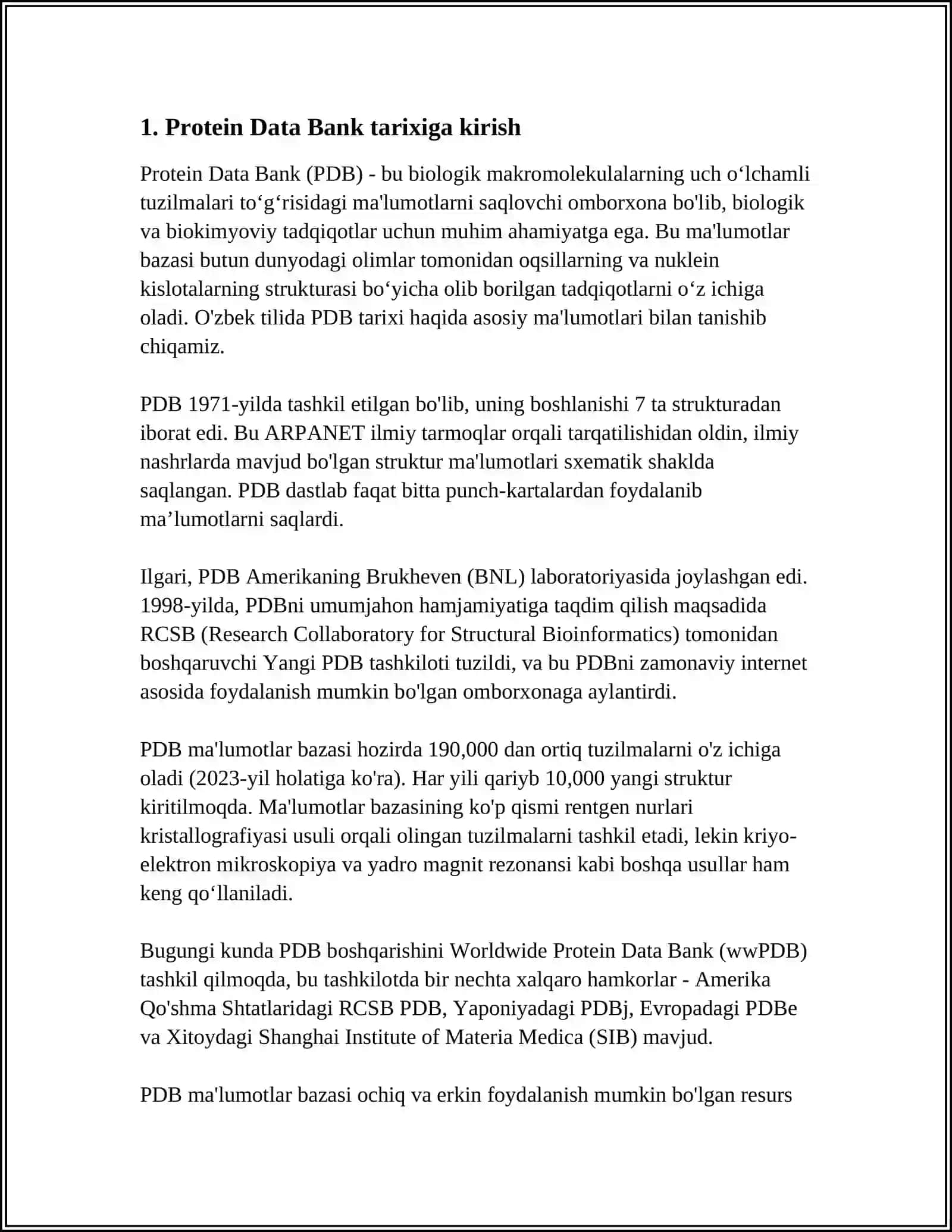 PROTEIN DATA BANK (PDB) MA’LUMOTLAR BAZASI BILAN ISHLASH MAVZUSIDA MUSTAQIL ISH 3