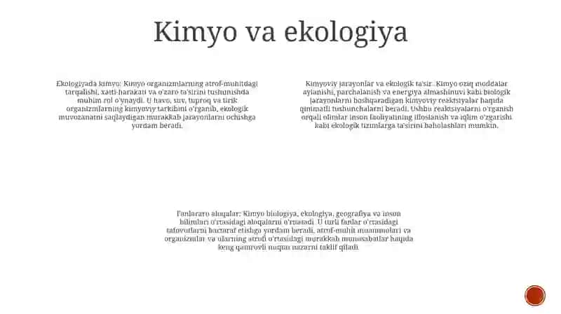 Kimyo Fanining Boshqa (Biologiya, Ekologiya, Geografiya Va H.K.) Fanlar Bilan Bogliqligi 3