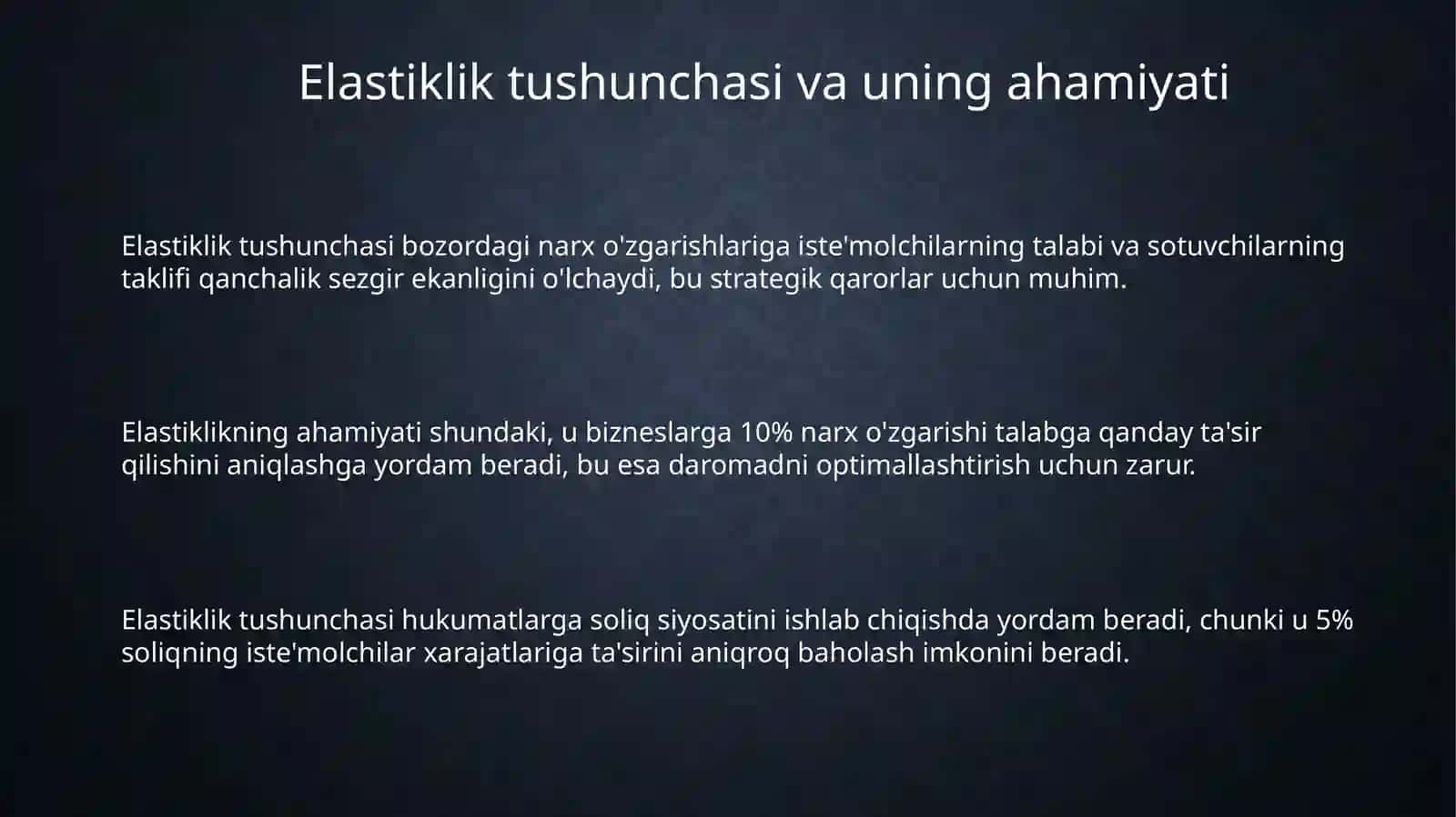 Elastiklik tushunchasi va uning turlari 3