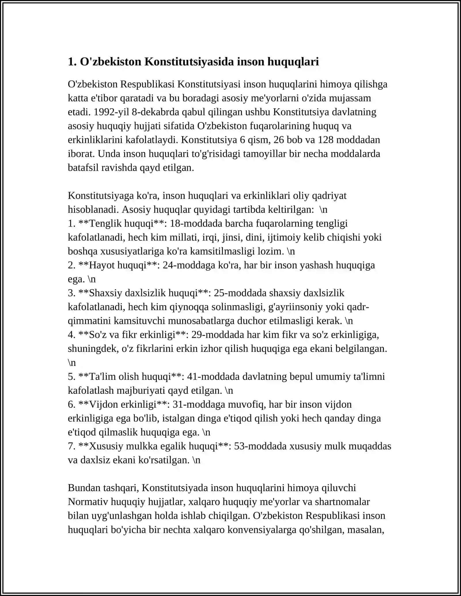O'ZBEKISTONDA INSON HUQUQLARI VA ERKINLIKLARI KAFOLATINING YARATILISHI 3