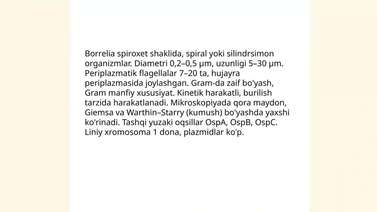 Borreliozlar morfologiyasi, strukturasi, tarqalganligi keltirib chiqaruvchi kasalliklari laboratoriya diagnostikasi 3
