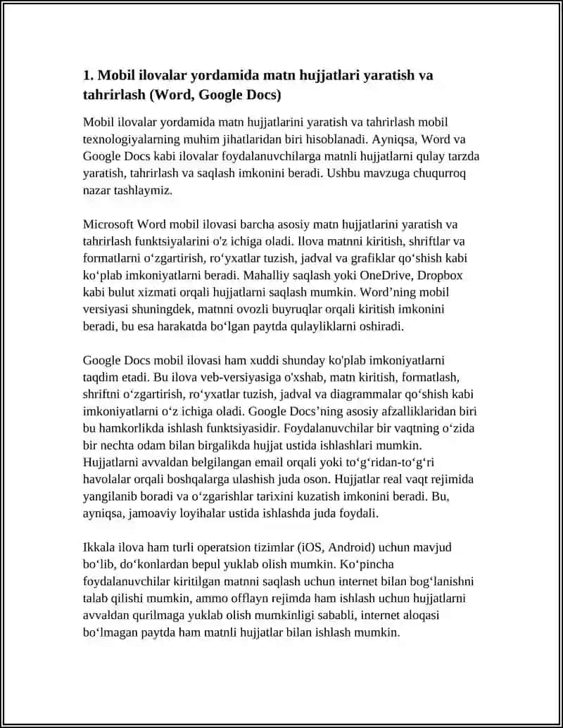 Mobil ilovalar yordamida matn hujjatlari yaratish va tahrirlash (Word, Google Docs) 3