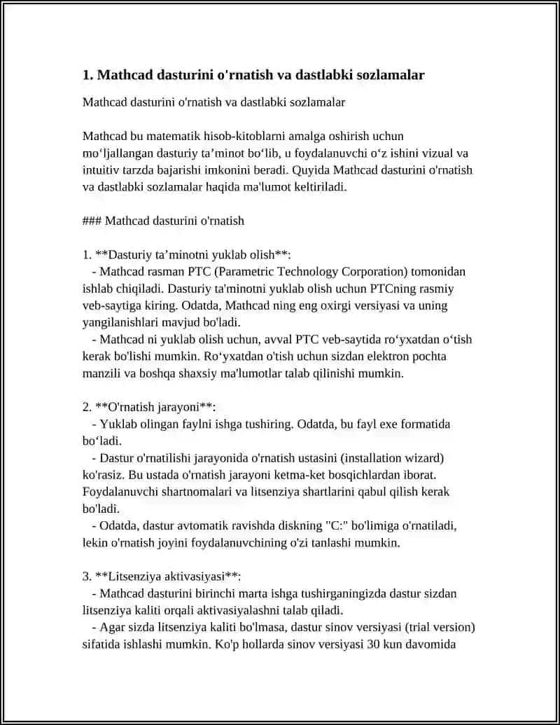 MATHCAD DASTURIDA XUJJAT YARATISH VA MATHCAD DASTURIDA ODDIY HISOBLASHLARNI BAJARISH 3