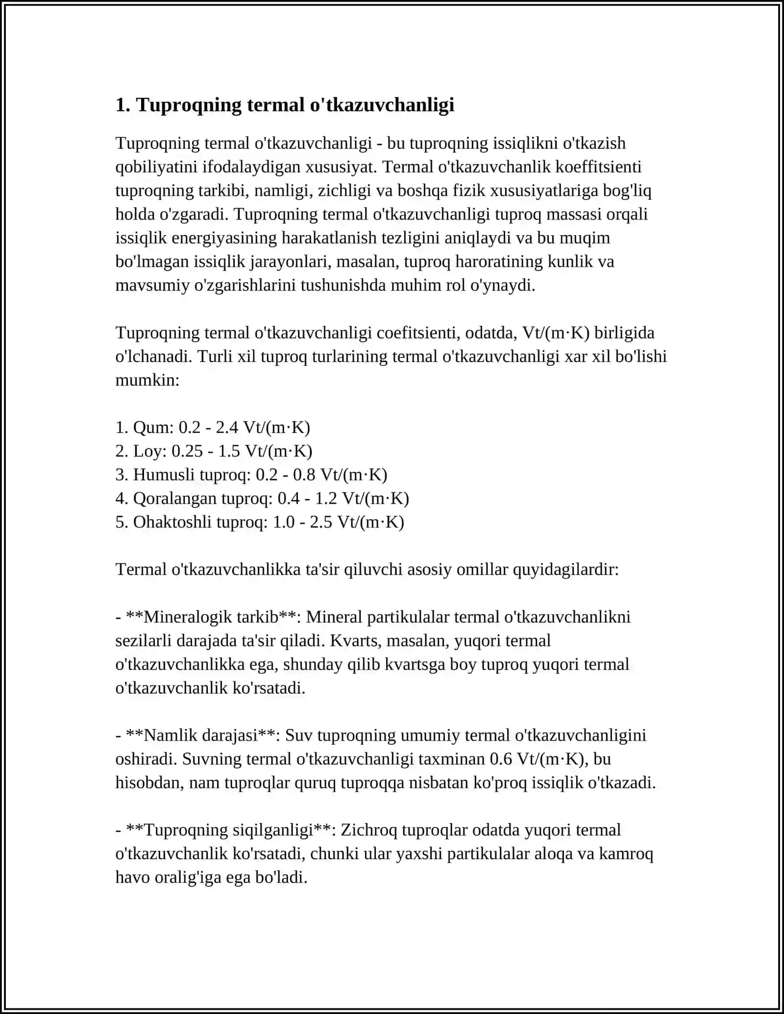TUPROQNING ISSIQLIK XOSSALARI VA ISSIQLIK REJIMI 3