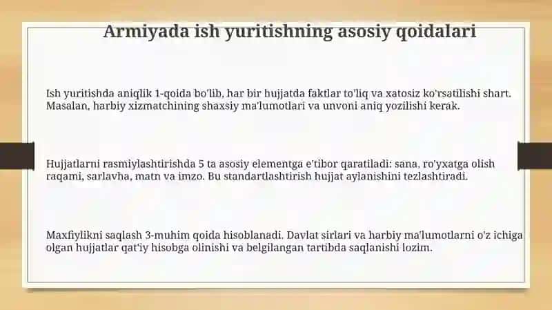 Armiyada ish yuritishning asosiy qoidalari 3
