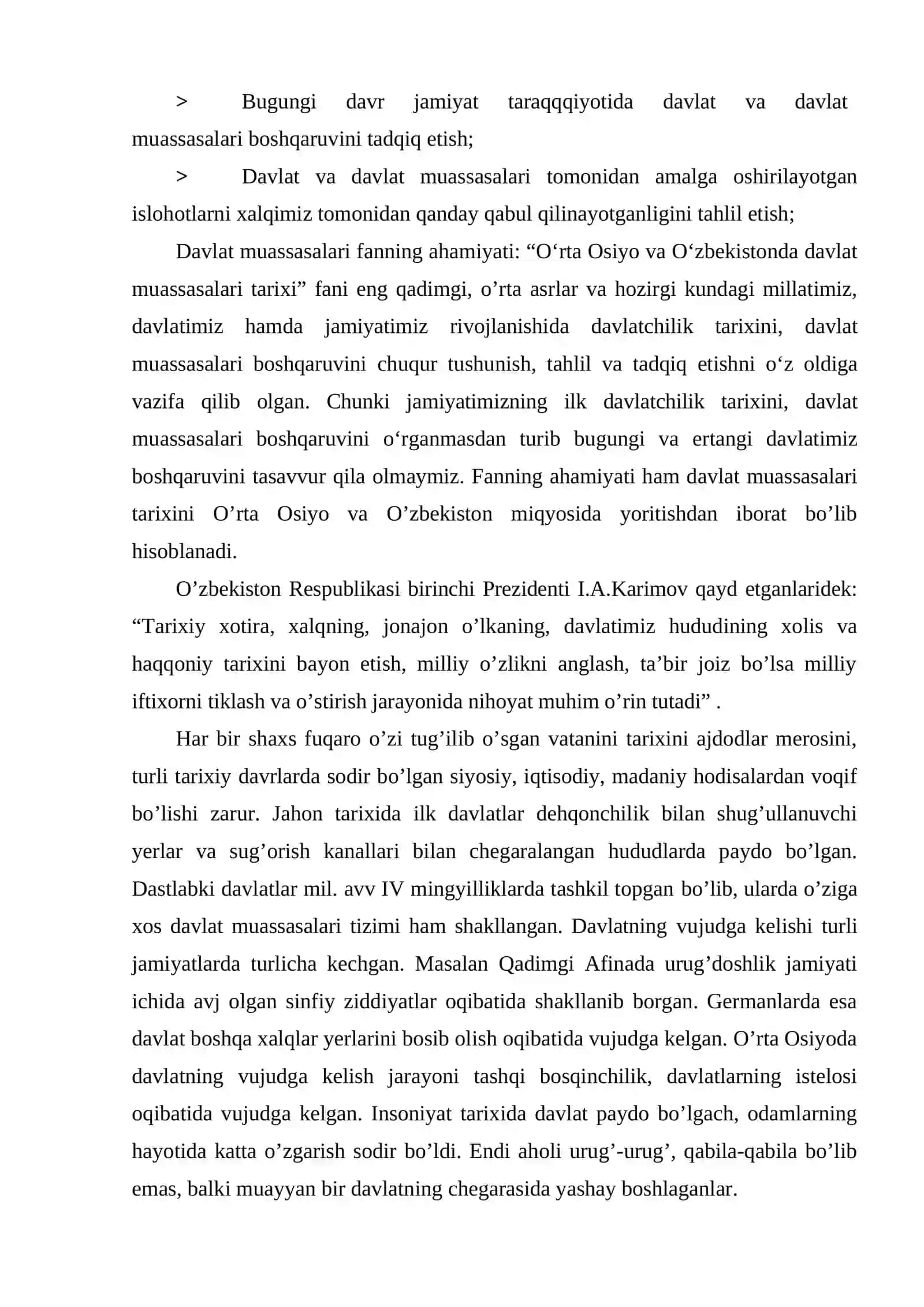 O‘rta Osiyo va O’zbekistonda davlat muassasalari tarixi fanining predmeti, obe’kti, maqsadi va vazifalari 3