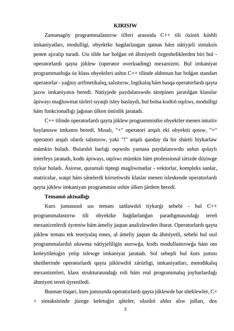 C++ tilinde operatorlardı qayta júklew (binar operatori, salıstırıw hám logikalıq operatorlar) 3