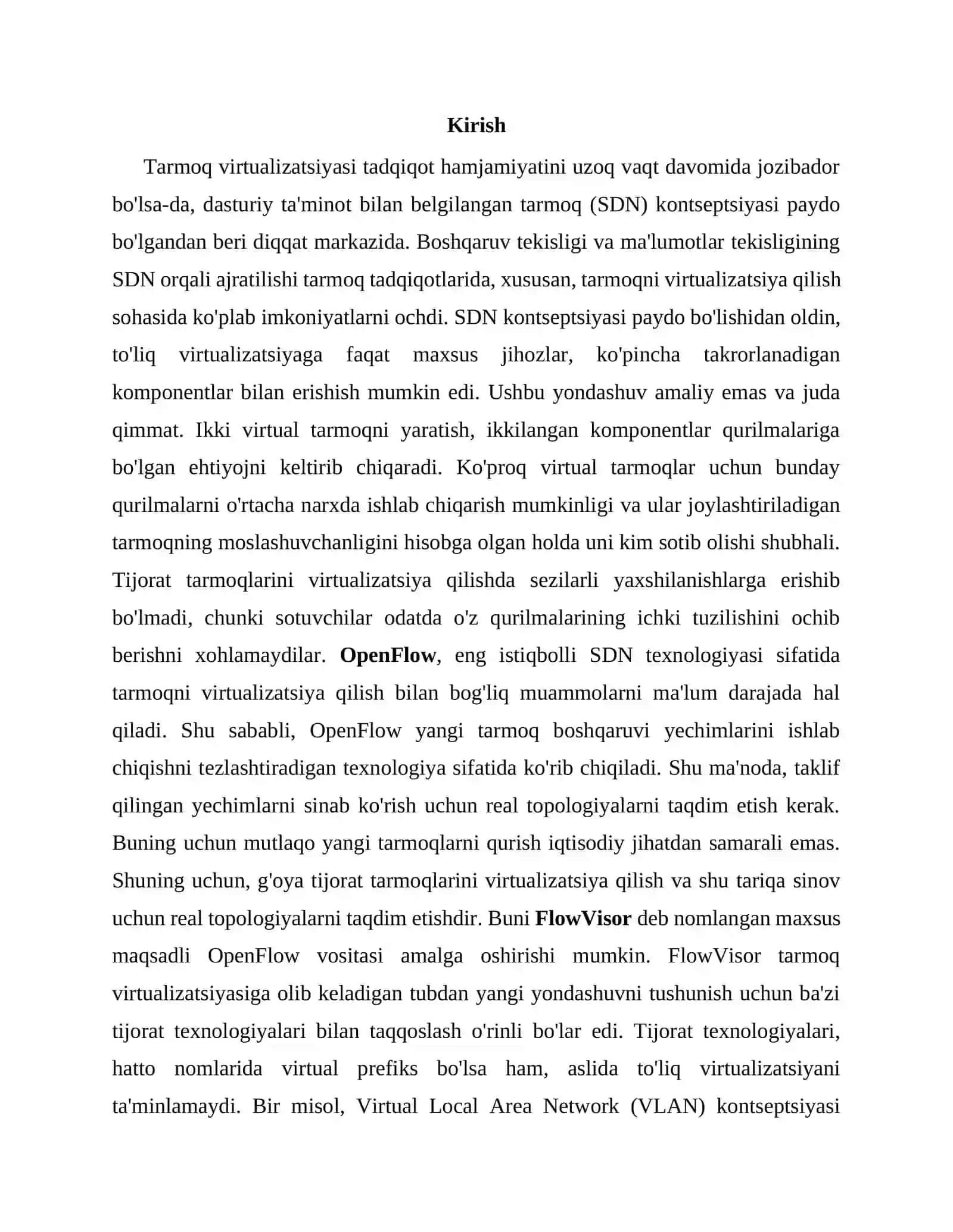 OpenFlow yordamida tarmoq virtualizatsiyasi. Mustaqil ish 3