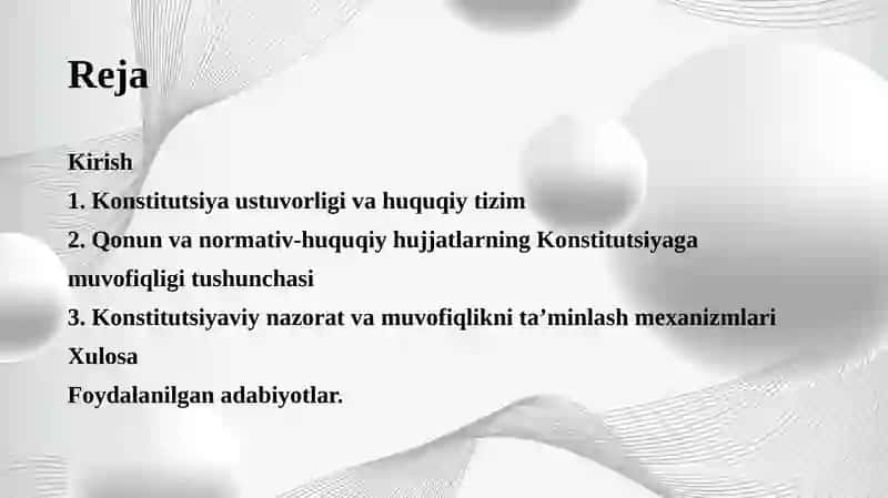 Konstitutsiya va normativ-huquqiy hujjatlarning Konstitutsiyaga muvofiqligi 3