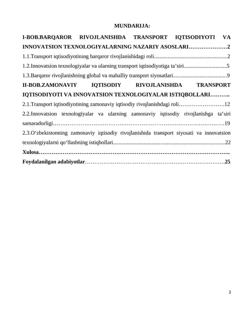 Barqaror rivojlanishda transport iqtisodiyoti va innovatsion texnologiyalarning nazariy asoslari 3