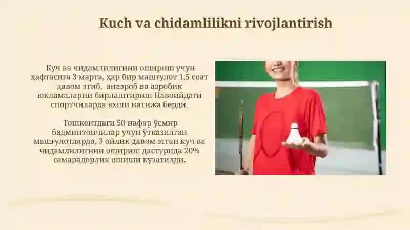 Badminton o'yinida shug'ullanuvchilarning o'yin texnikasini takomilashtirish va mahoratini oshirish 3