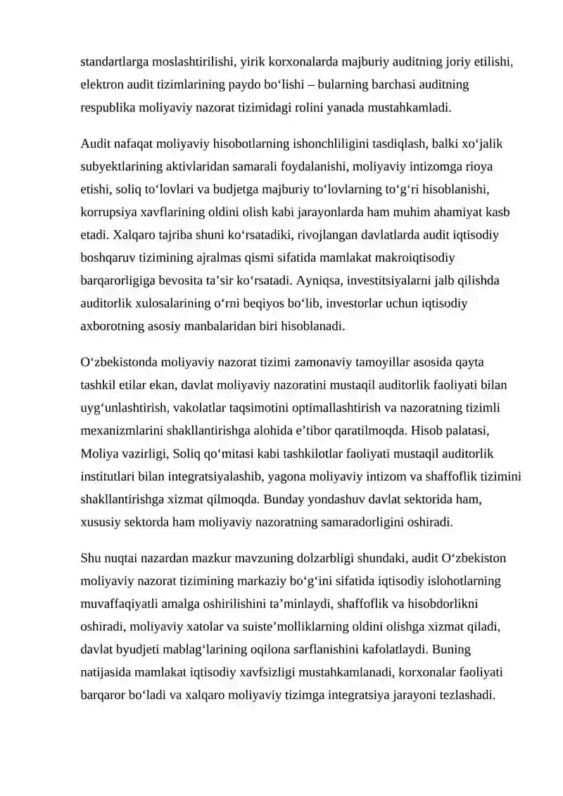O‘ZBEKISTON RESPUBLIKASI MOLIYAVIY NAZORAT TIZIMIDA AUDITNING ROLI 3