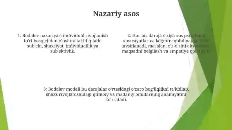 A.A.Bodalyev BoʻYicha Individ, Shaxs Va Subyekt Taraqqiyoti Darajalarining Muvofiqlik VaNatijaviylikKlassifikatsiyasi 3