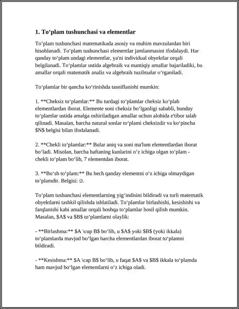TO‘PLAM TURLARI. DEKART KO‘PAYTMA. TARTIBLANGAN JUFTLIKLAR. CHEKLI TO‘PLAMLARDA MUNOSABATLAR VA FUNKSIYALAR TUSHUNCHASI 3
