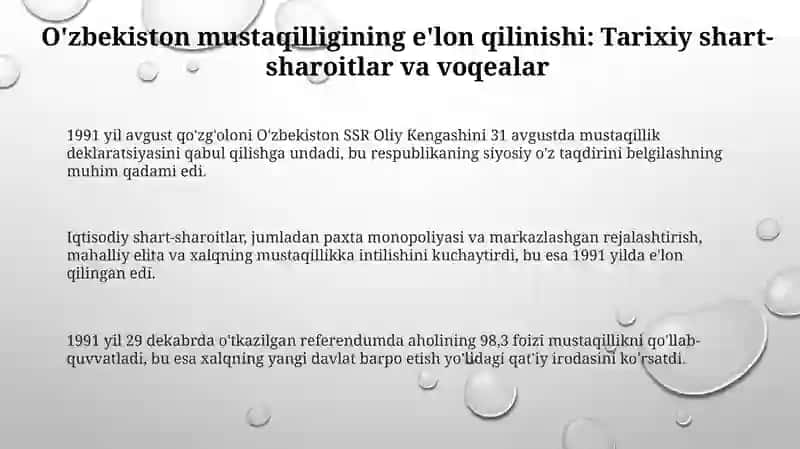 OʻZBEKISTON Respublikasining Mustaqil Davlat Maqomini Olish 3