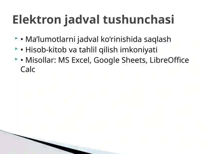 Elektron jadvalni formatlash 3
