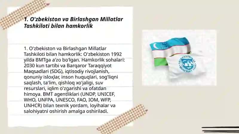 O'zbekiston xalqaro tashkilotlar bilan hamkorlik aloqalari 3