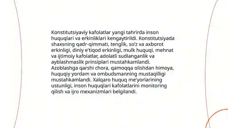 Yangi Oʻzbekistonda inson haq-huquqlari va erkinliklari kafolatining yaratilishi 3