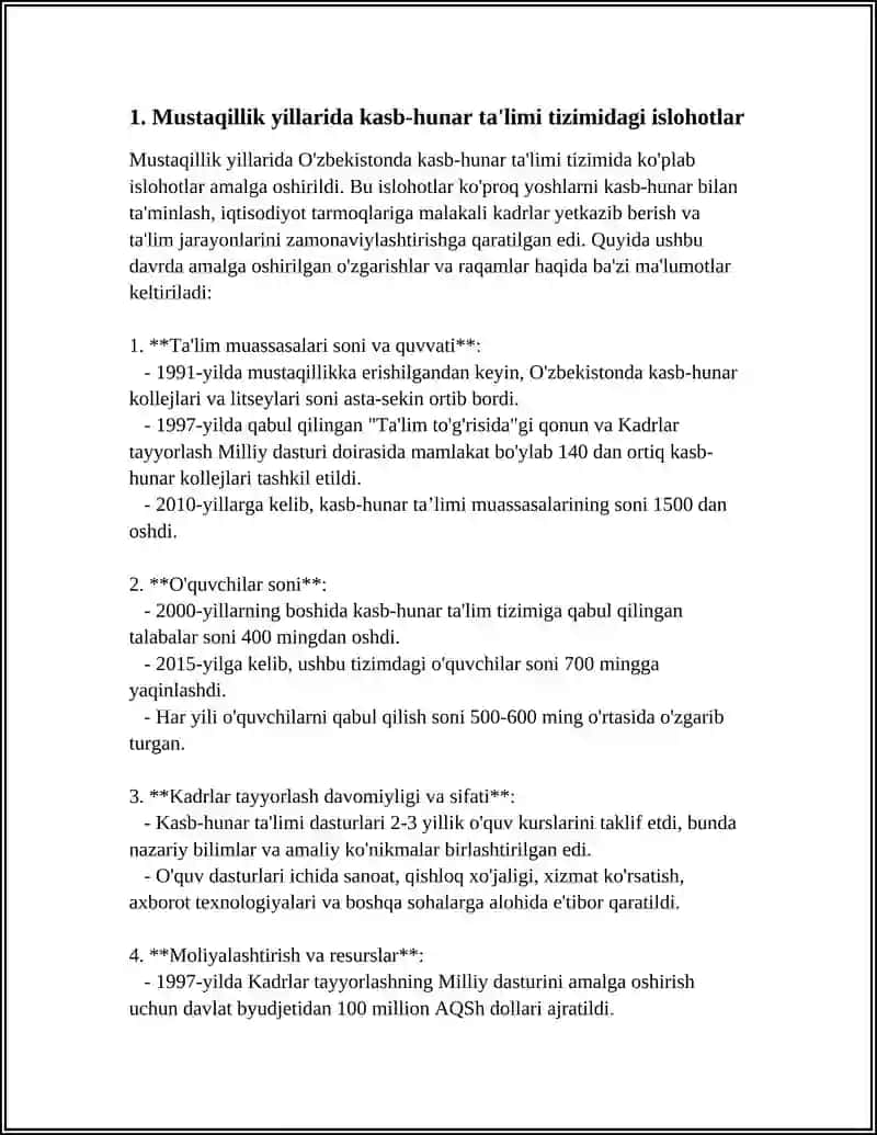 MUSTAQILLIK YILLARIDA KASB-HUNAR VA O'RTA MAHSUS TA'LIM VA OLIY TA'LIM TIZIMIDAGI ISLOHOTLAR 3