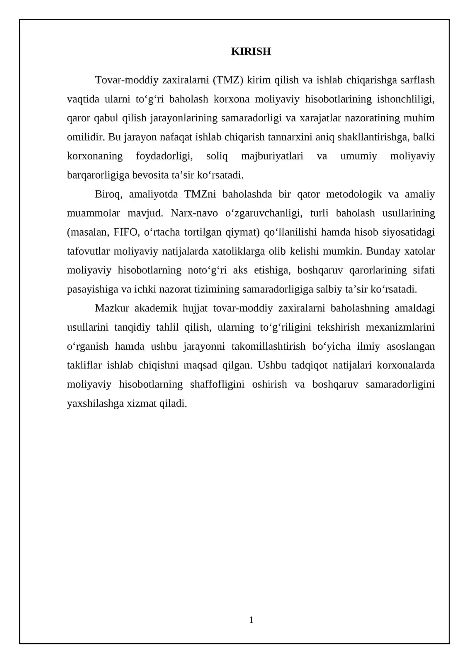 Tovar-moddiy zaxiralarni kirim qilish va ishlab chiqarishga sarflash vaqtida baholashning to‘g‘riligini tekshirish 3