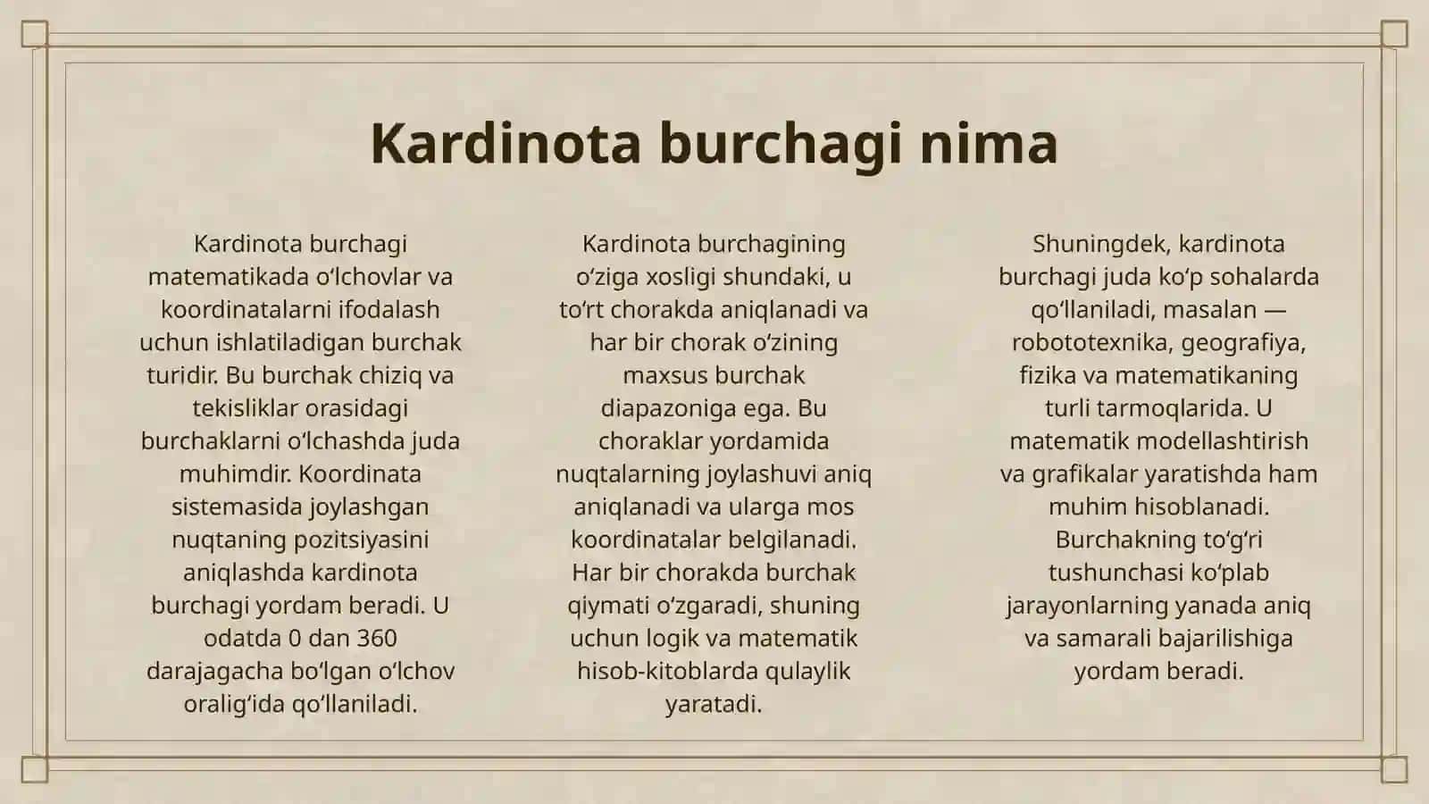 KARDINOTA BURCHAGI, SODDA GRAFIKLAR, DIAGRAMMALAR, JADVALLAR, SIMMETRIYA 3