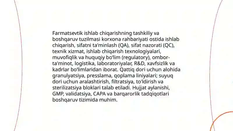 Farmatsevtik ishlab chiqarish jarayoning tashkiliy tuzilishi 3