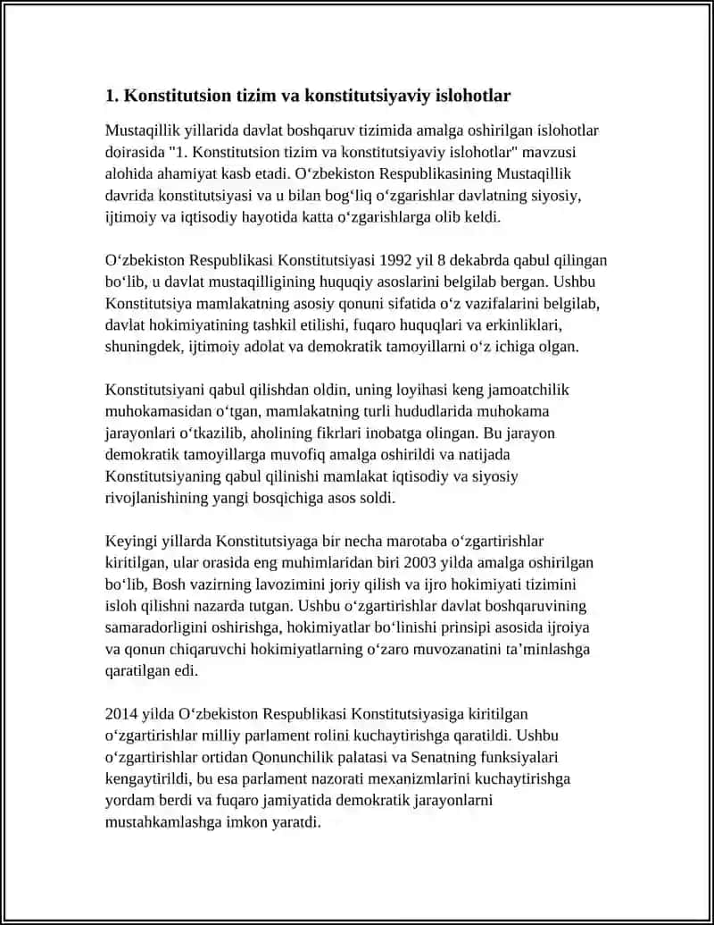 MUSTAQILLIK YILLARIDA DAVLAT BOSHQARUV TIZIMIDA AMALGA OSHIRILGAN ISLOHATLAR 3