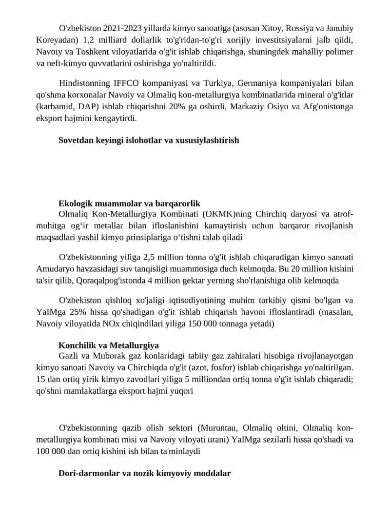 Oʻzbekistonda kimyo sanoatining rivojlanishi 3