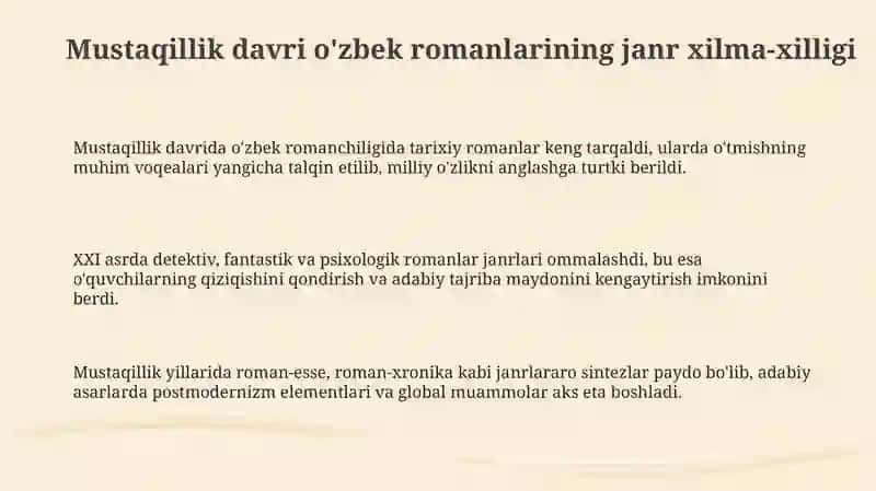 Mustaqillik Davri O'zbek Romanlarining Janr Xilma-Xilligi 3