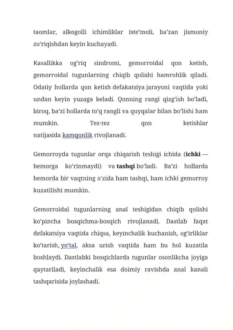 GEMORROY - KELIB CHIQISH SABABLARI, BELGILARI VA DAVOLASH USULLARI 3