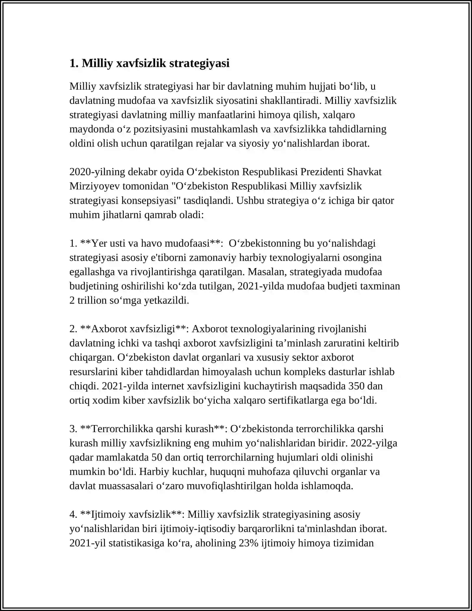 MAMLAKAT XAVFSIZLIGI VA MUDOFA SALOHIYATI 3