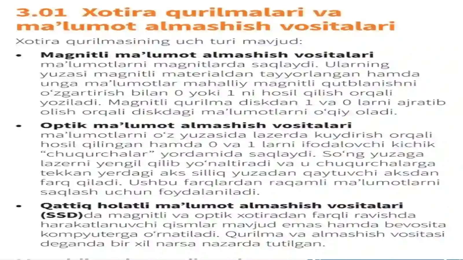 Xotira qurilmalari va ma'lumot almashish vositalari 3