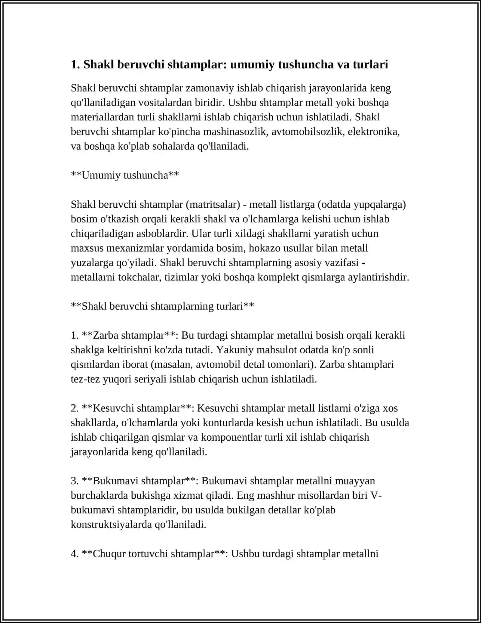 Shakl beruvchi shtamplarini amaliy oʻrganish 3
