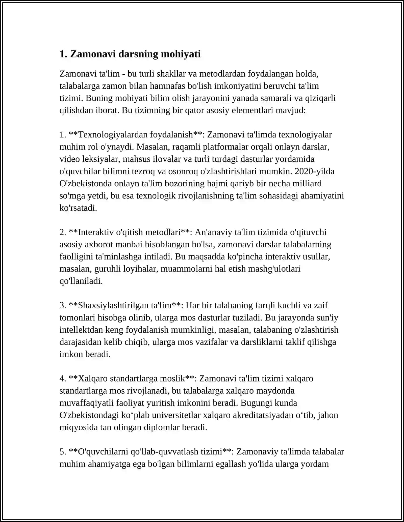 ZAMONAVIY DARS TIPOLOGIYASI VA UNGA QO‘YILADIGAN TALABLAR 3