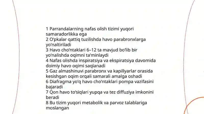 Parrandalarning nafas olishi oʻziga xos xususiyatlari 3