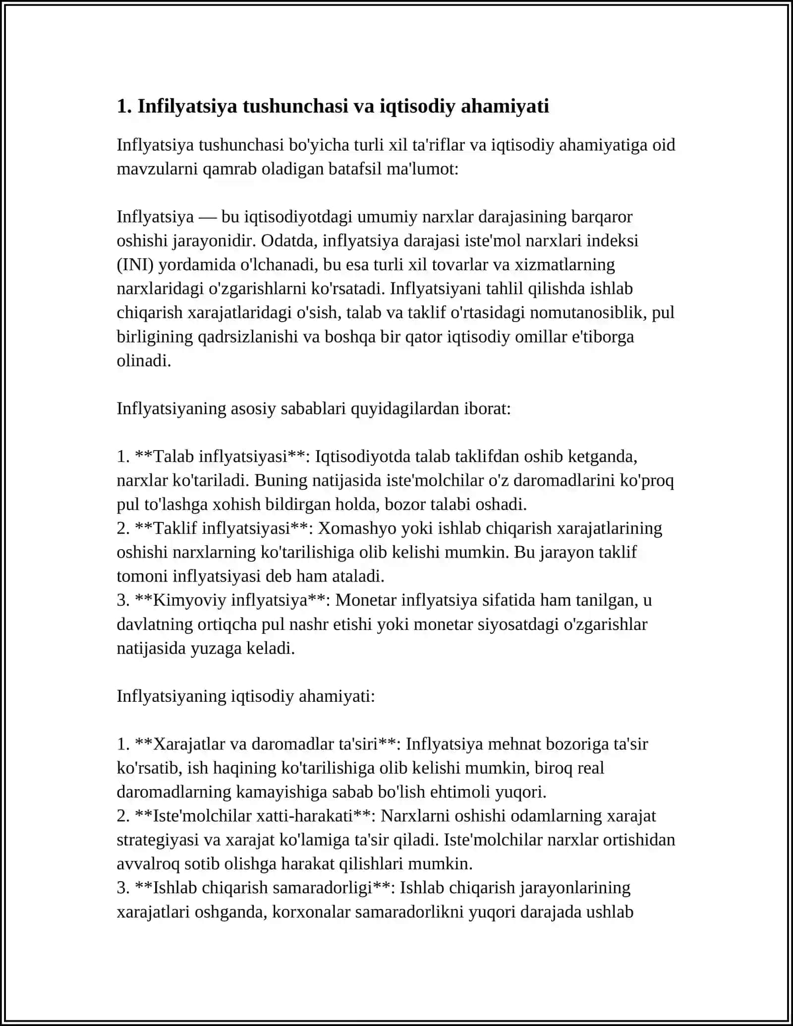 INFILYATSIYA TUSHUNCHASI. INFILYATSIYA DARAJASINI PASAYTIRISH YO'LLARI 3