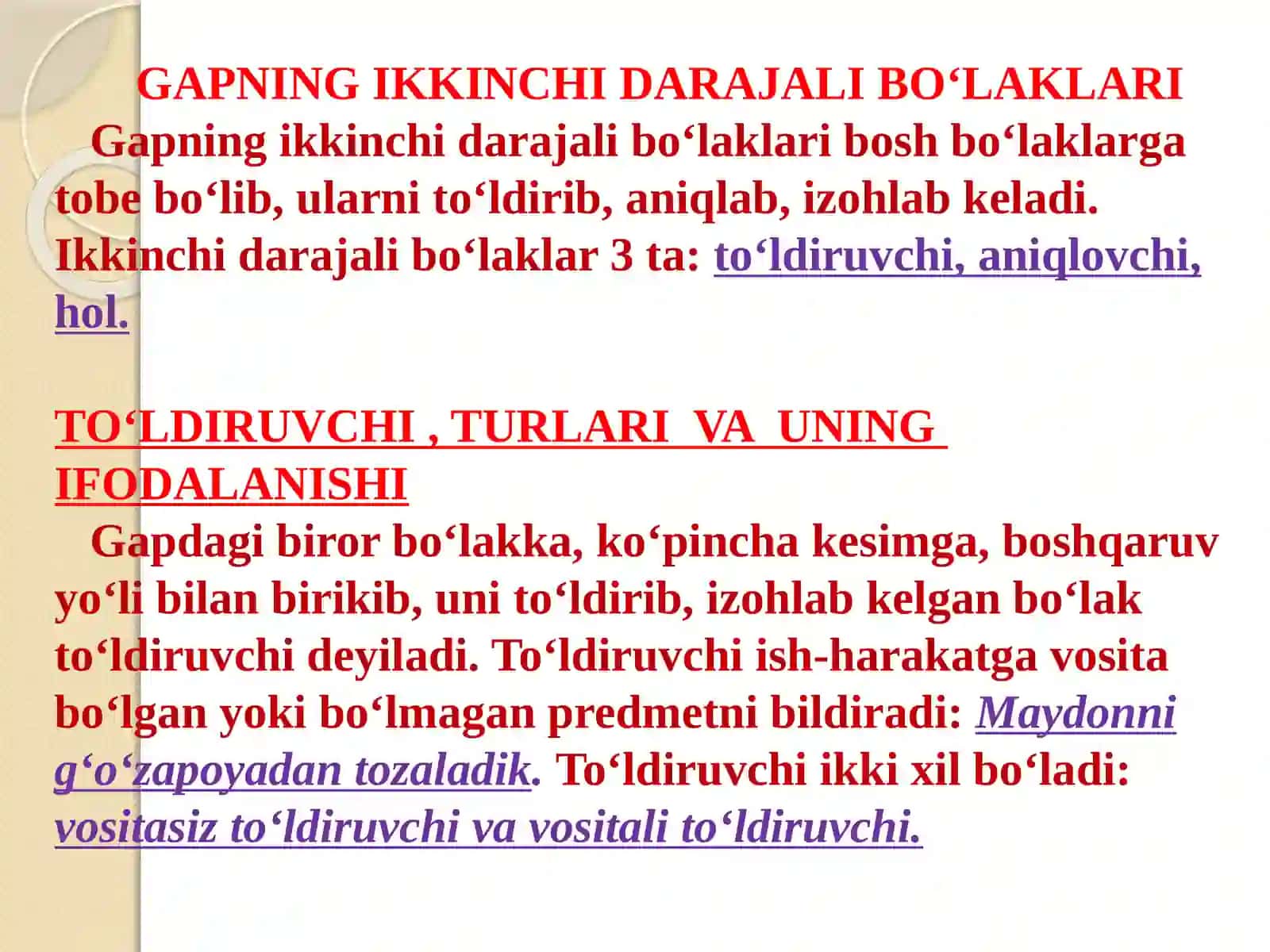 Gapning ikkinchi darajali bo`laklari yuzasidan amaliy mashg`ulot 3