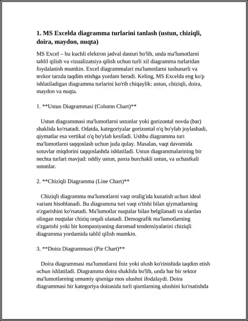 MS EXCELDA DIAGRAMMA VA GRAFIKLAR YARATISH 3
