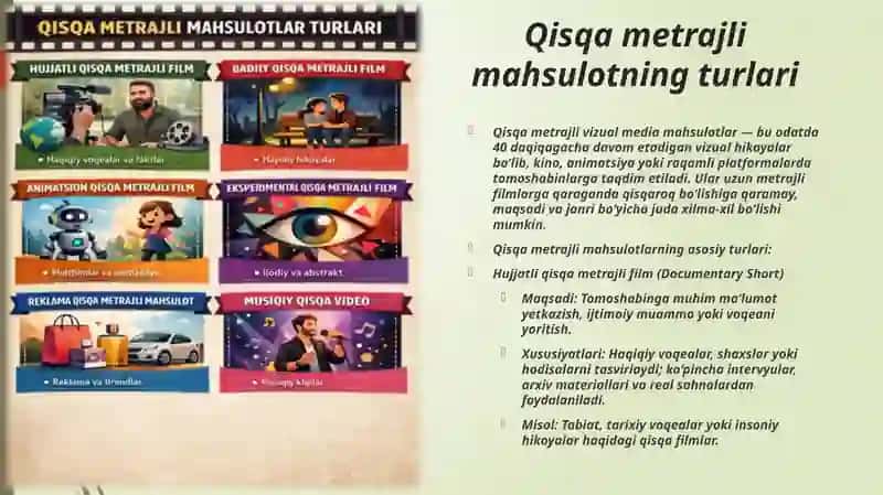 Qisqa metirajli vizual mediamahsulotlar yaratish 3
