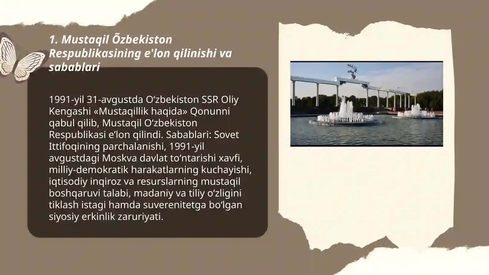 Mustaqil Õzbekiston Respublikasining tashkil topishi va tarixiy ahamiyati 3